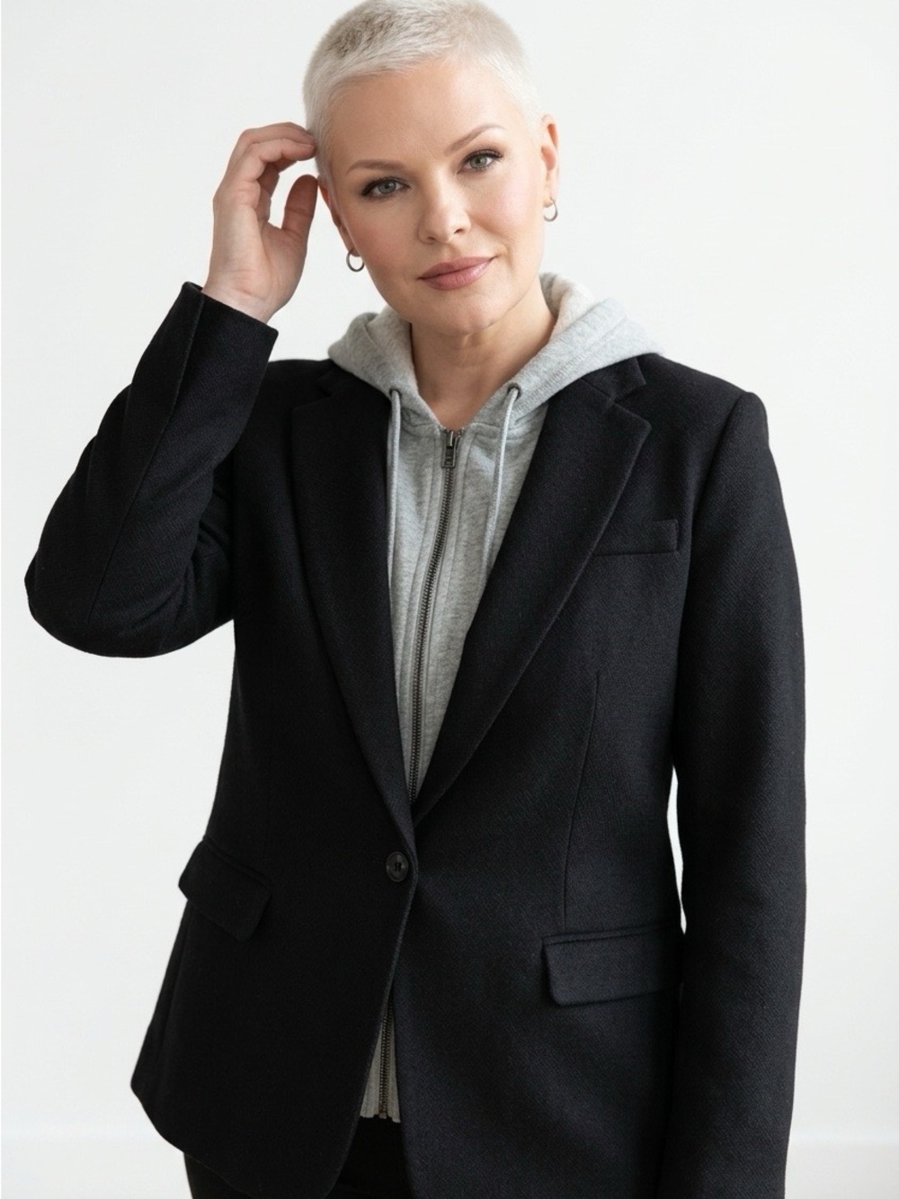 2422 - Cynthia Rowley Black Hooded Layered Blazer Jacket | Size Large L